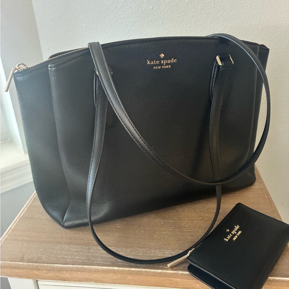 kate spade Black Leather Tote with Matching Wallet